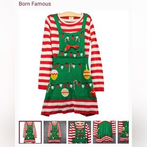 Born Famous Ugly Christmas Sweater Dress Medium Multicolor Stripe w/ Candy Canes